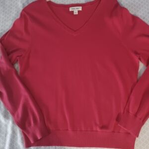 Cherokee Womens Pullover Sweater Large Red Long Sleeve V Neck 100% Cotton